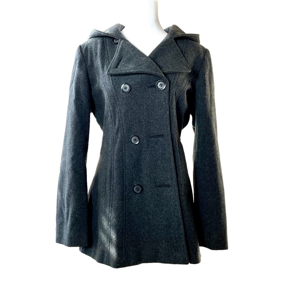 Anne Klein Hooded Pea Coat Charcoal Size M